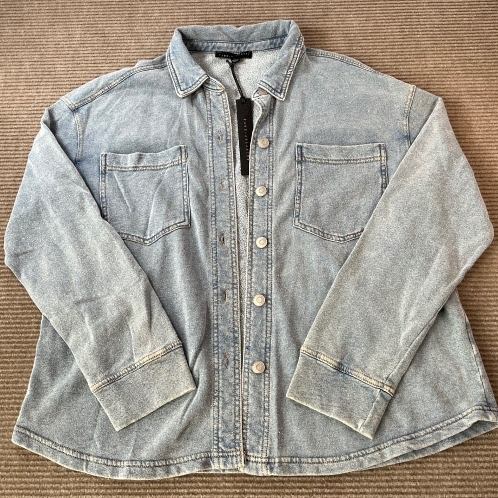 Jane + Delancey Women Light Wash Blue Denim Look Shacket Shirt Jacket Large NWT